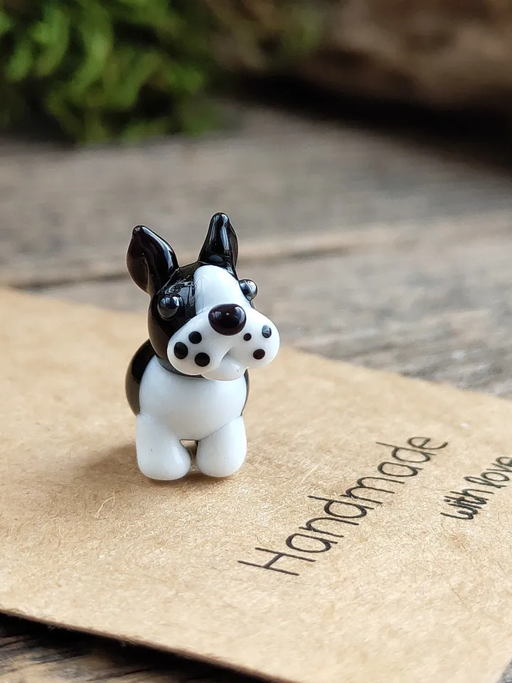 GLASS FIGURINES Boston terrier figurine Terrier GIFT Dog ornament Dog art Glass Dog decor Glass terrier art Miniature animals Tiny french