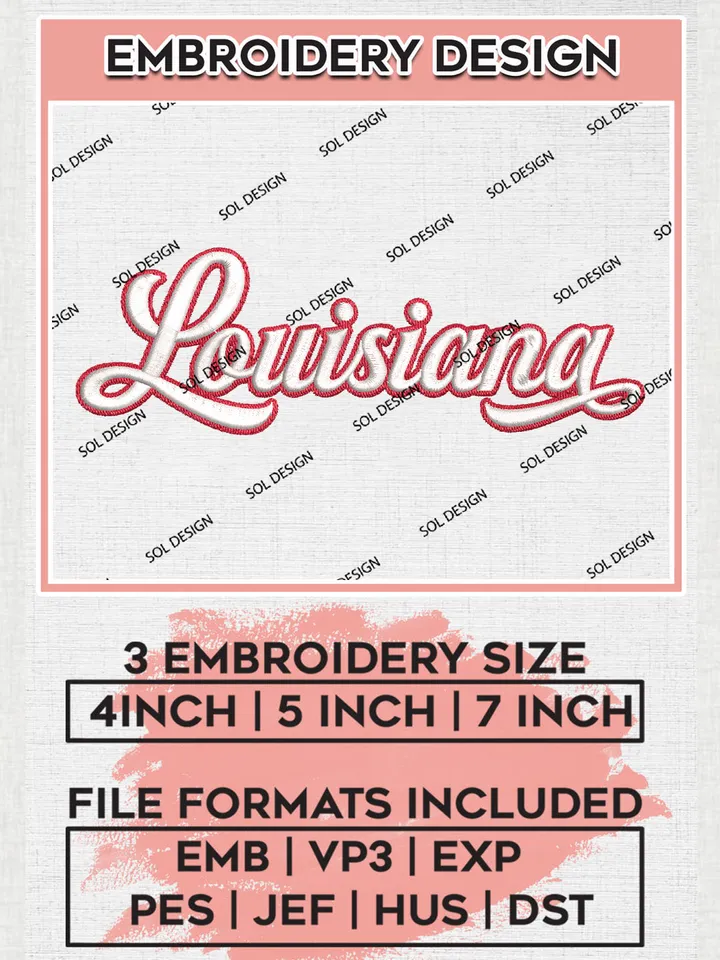 NCAA Louisiana Football Team Word Logo Embroidery Design Files, NCAA Louisiana Ragin Cajuns Machine Embroidery, NCAA Teams, Game Day, 3 sizes, NCAA Machine embroidery designs, Digital Download