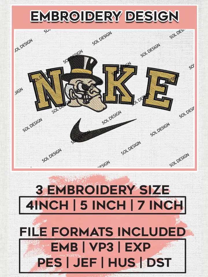 Nike Wake Forest Demon Deacons Machine Embroidery Design, NCAA Wake Forest Demon Deacons Embroidery Design Design files, NCAA Embroidery Designs, NCAA Machine Embroidery Designs, Digital Download