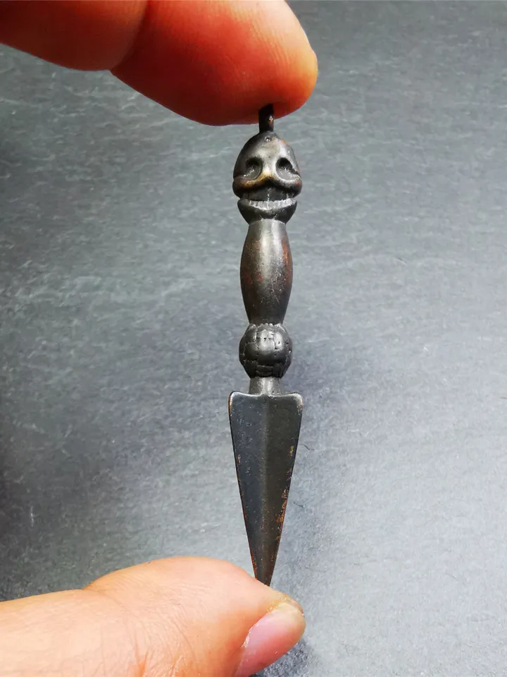 Gandhanra Handmade Skull Phurba Amulet,Kila - Dorje Phurba,Tibetan Budhist Ritual Implement Pendant,Made of Cold Iron,2.48"