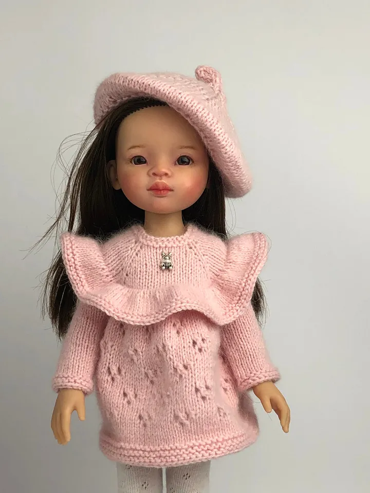 Paola Reina Doll 4 ITEMS Set: Exclusive Handmade Outfit - Dress, Beret, Tights, Shoes