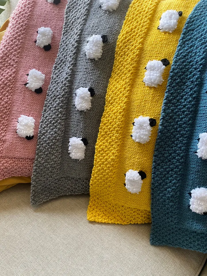 KNIT KIT - Fuzzy Sheep Baby Blanket, DIY Knit Baby Blanket, Baby Gift, 2 Sizes