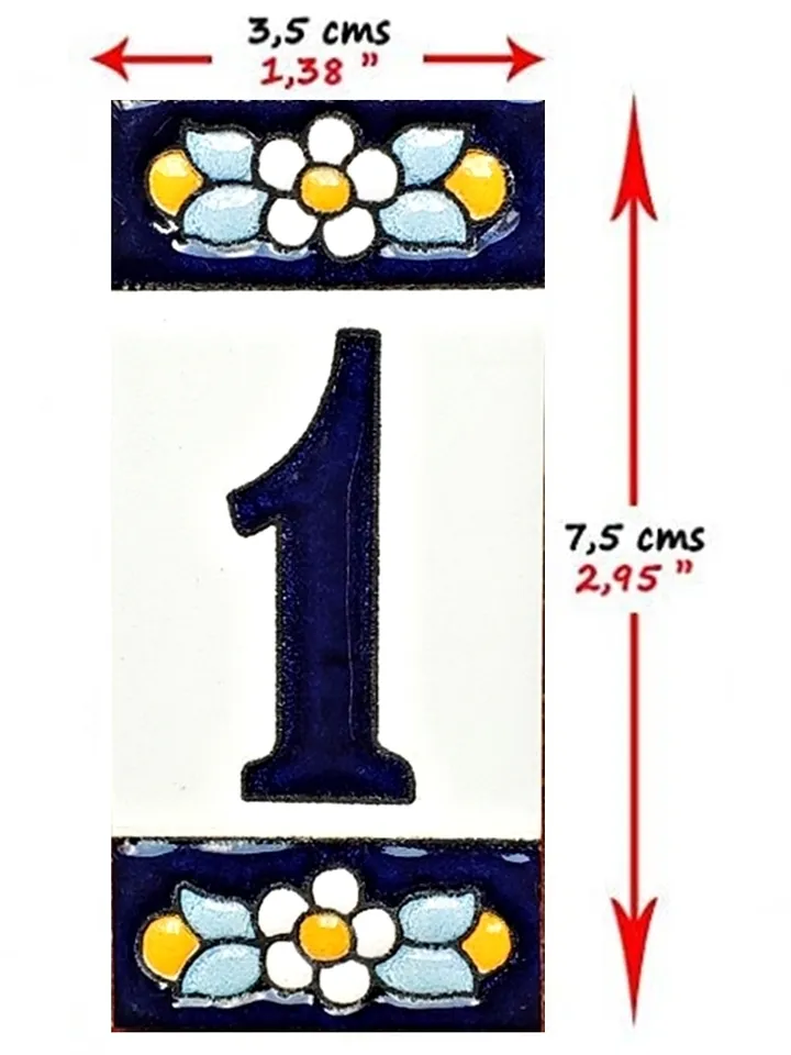 Ceramic letters and numbers 7.5cm. (3") for the wall - Hand-glazed in Spain - "ARTECER-Azul" models - Ceramic letters number -