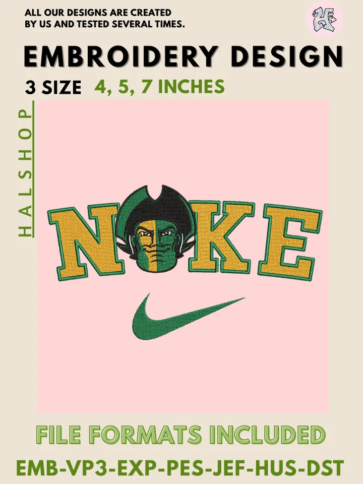 George Mason Patriots Nike Logo Embroidery Designs | NCAA Machine Embroidery Files | 3 Sizes, 6 Formats | College Team Design