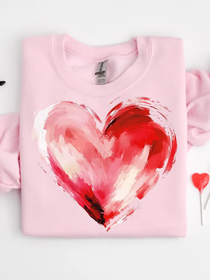 Valentines Day Heart Png, Brushstroke Valentines Png, Retro Valentine Png, Pink, Love Png, Girls Valentine Png, Valentine Shirt Watercolor