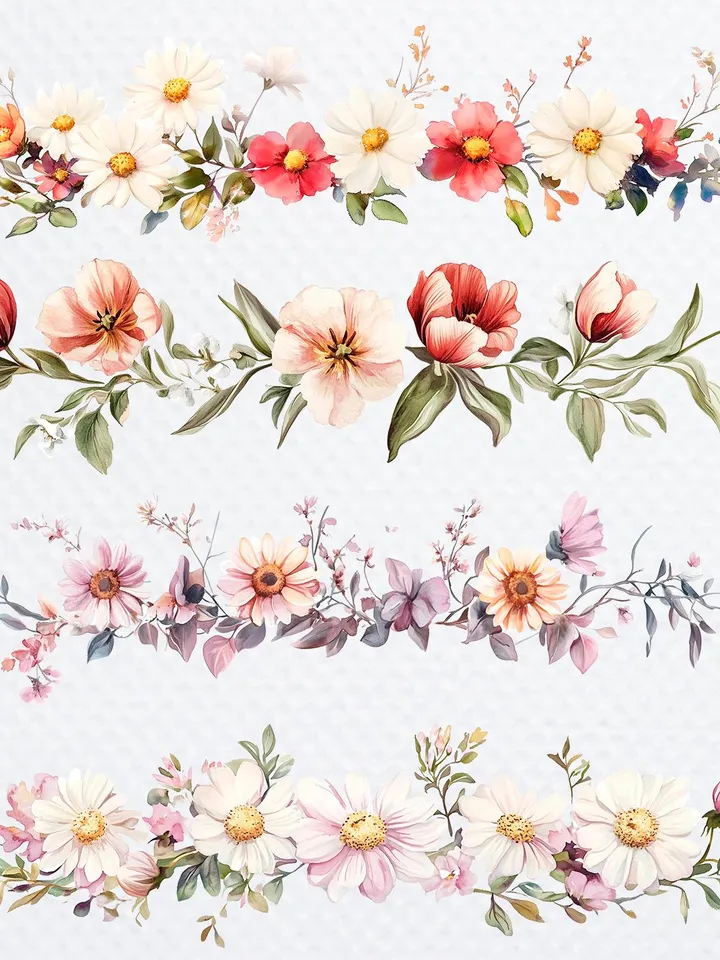 26 Flower Border MIX Bundle, Watercolor Floral Border PNG Digital Clipart for sublimation, Digital download, Digital Paper craft Card making