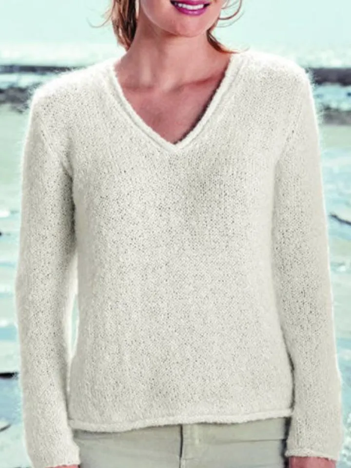 Easy sweater knitting pattern women jumper V-neck knit top Pattern pdf instant download