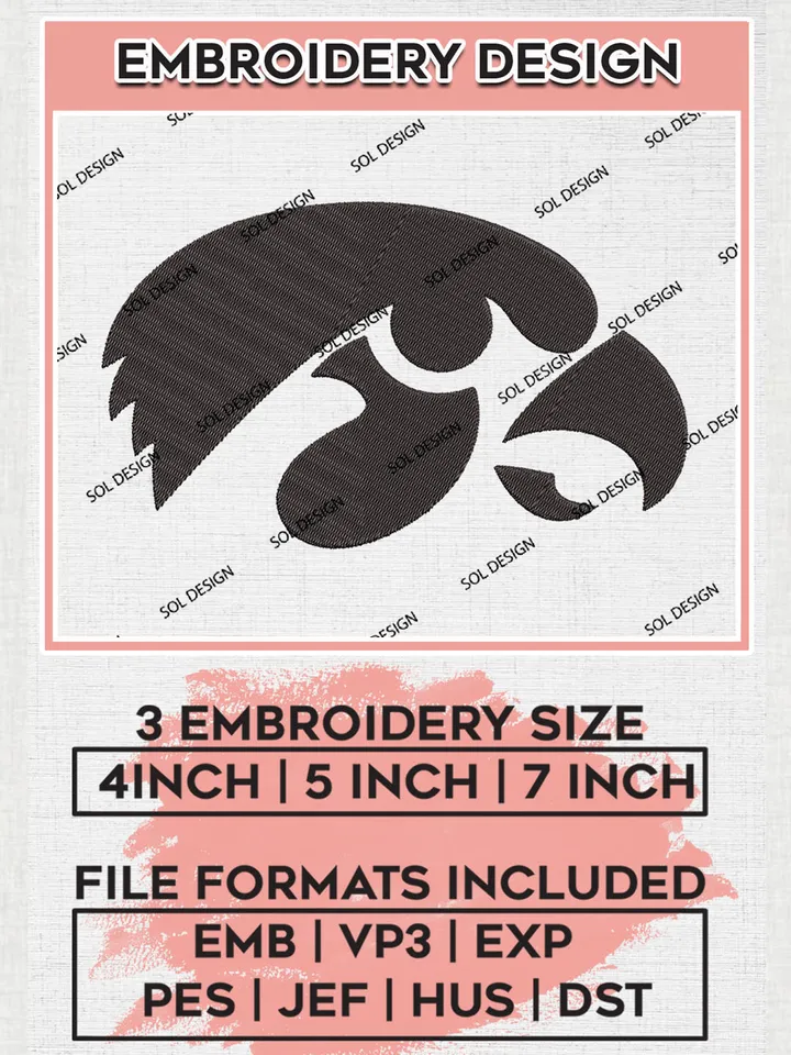 Iowa Hawkeyes Logo Machine Embroidery Design, NCAA Iowa Hawkeyes Embroidery Design Design files, NCAA Embroidery Designs, NCAA Machine Embroidery Designs, Digital Download