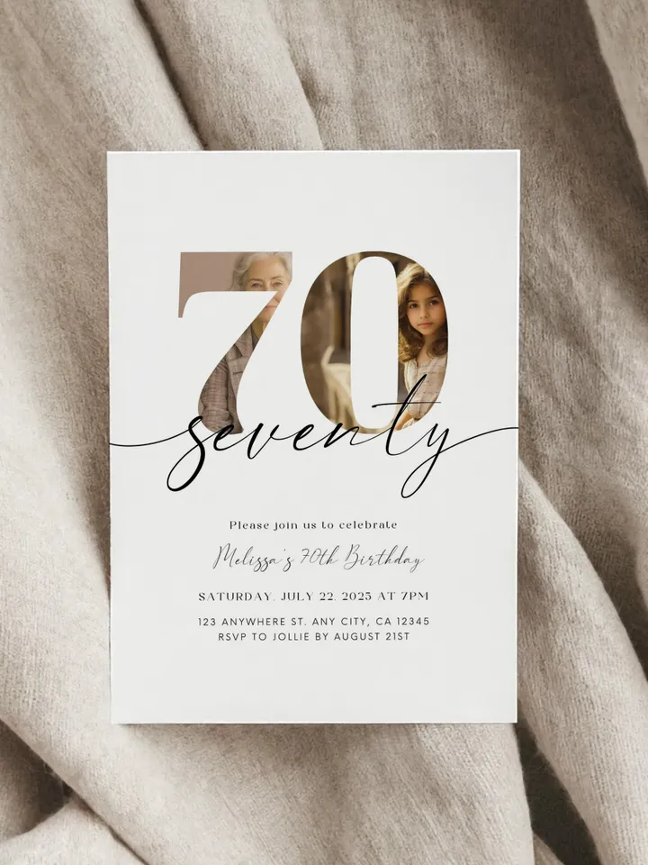 70th Birthday Invitation Template 70th Digital Invite Instant Download Seventy Year Old Minimalist Boho Seventieth Birthday Printable Canva