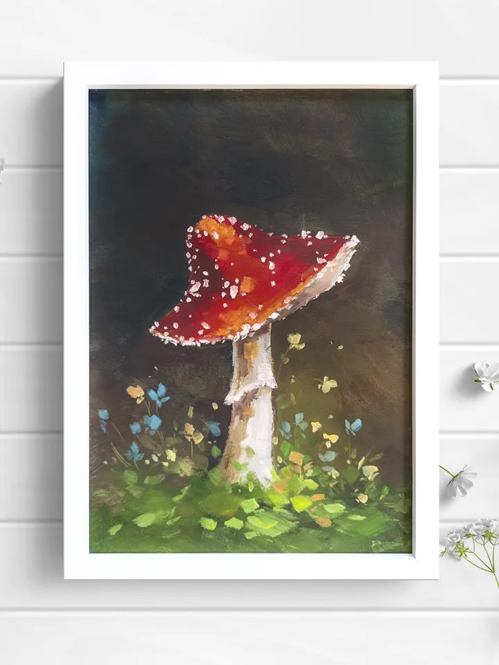 Mushroom Painting Fly Agaric ORIGINAL Oil Painting Framed Artwork by Nadya Ya Art
