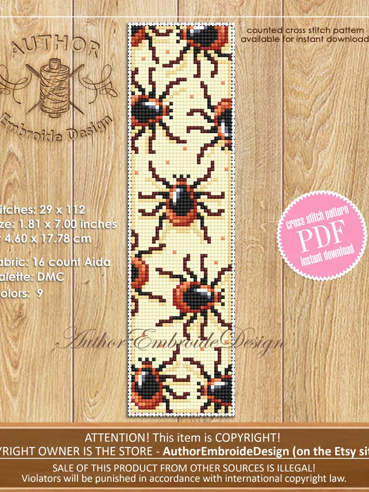 Beetle bookmark set cross stitch pattern PDF download Small Bug cross stitch chart, Bookmark pattern digital PDF, Stag beetle, Ladybug #B285
