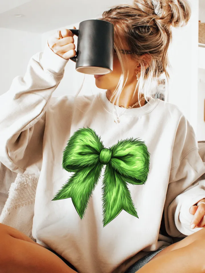 Grincmas Coquette Bow PNG, Green Fur png, Christmas Season Png, Green guy PNG, Christmas png, Retro Christmas Shirt PNG, png files