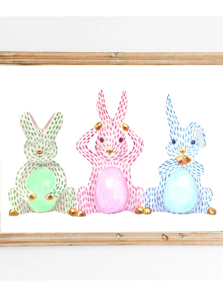 Rabbit Easter Chinoiserie Watercolor Painting Print Easter Bunny Rabbit Gift Print Rabbit Poster Cute Bunny Print Easter Egg Gift Wall Print