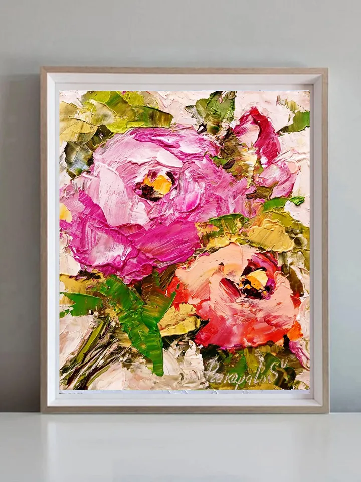 Peony Painting Gift Flower Original 6x5 Oil Impasto Boho Miniature Floral Painting Abstract Floral Boho Shabby Chic Art Cottage Wall Art