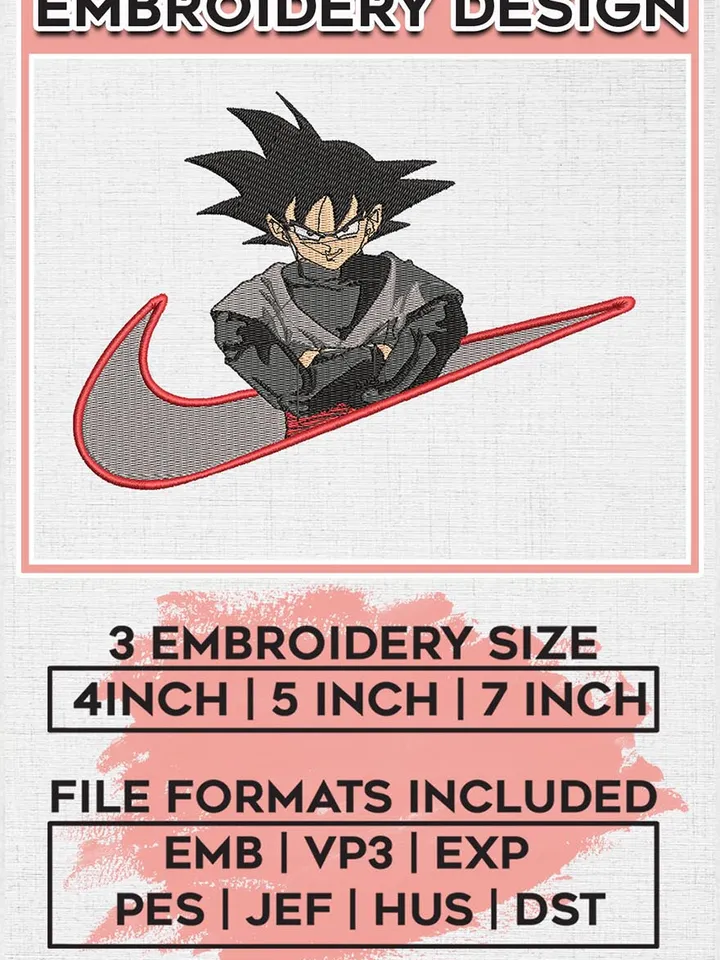 Nike Black Goku Dragon Ball Embroidery Files, Anime Character Embroidery Designs, Machine Embroidery Digital Download EMB_ANIME_199