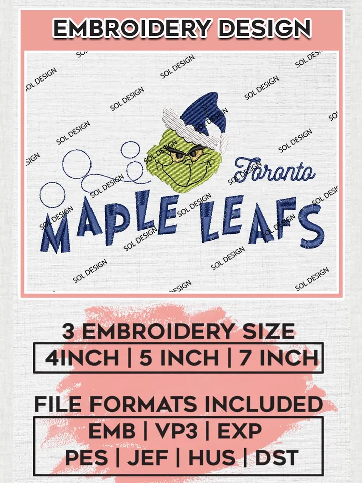 Grinch Toronto Maple Leafs Embroidery Designs, Grinch Christmas Embroidery Files, NHL Maple Leafs Machine Embroidery Designs, NHL Toronto Maple Leafs Logo, NHL Christmas Machine Embroidery Design, Digital Download