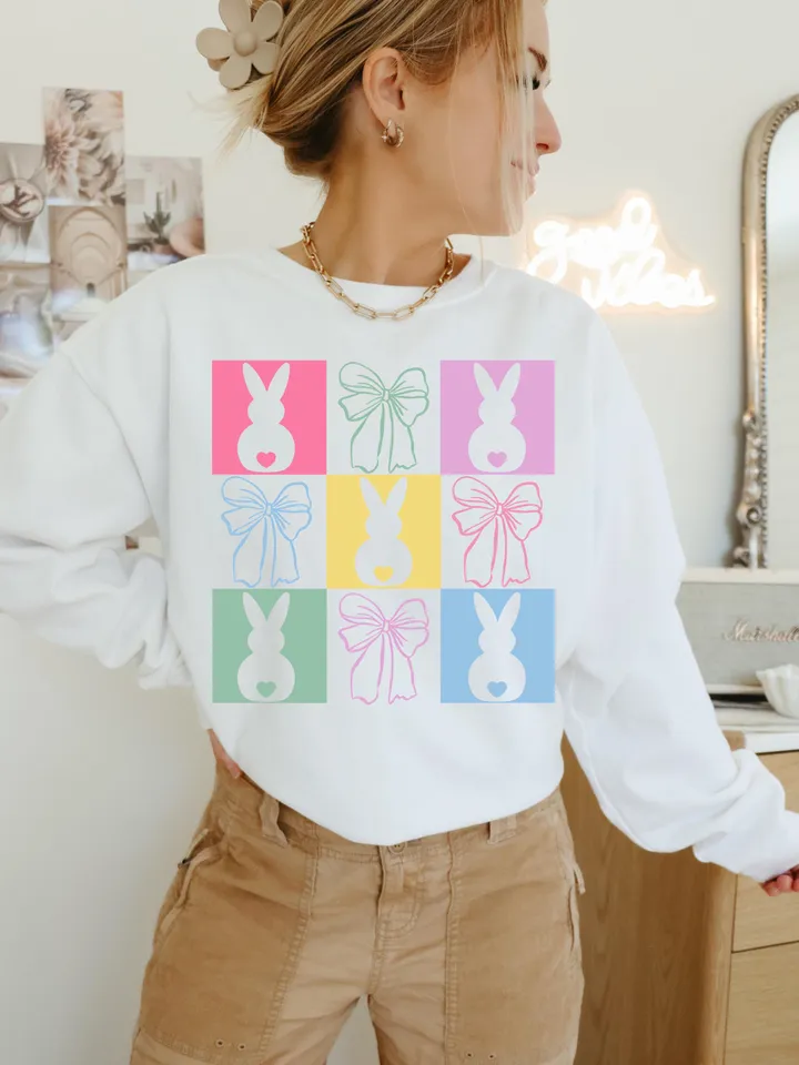 Retro Checkered Easter Coquette Png, Easter Bunny png, Easter png, Coquette Easter png, Girls Easter Png, Christian Easter, Happy Easter Png