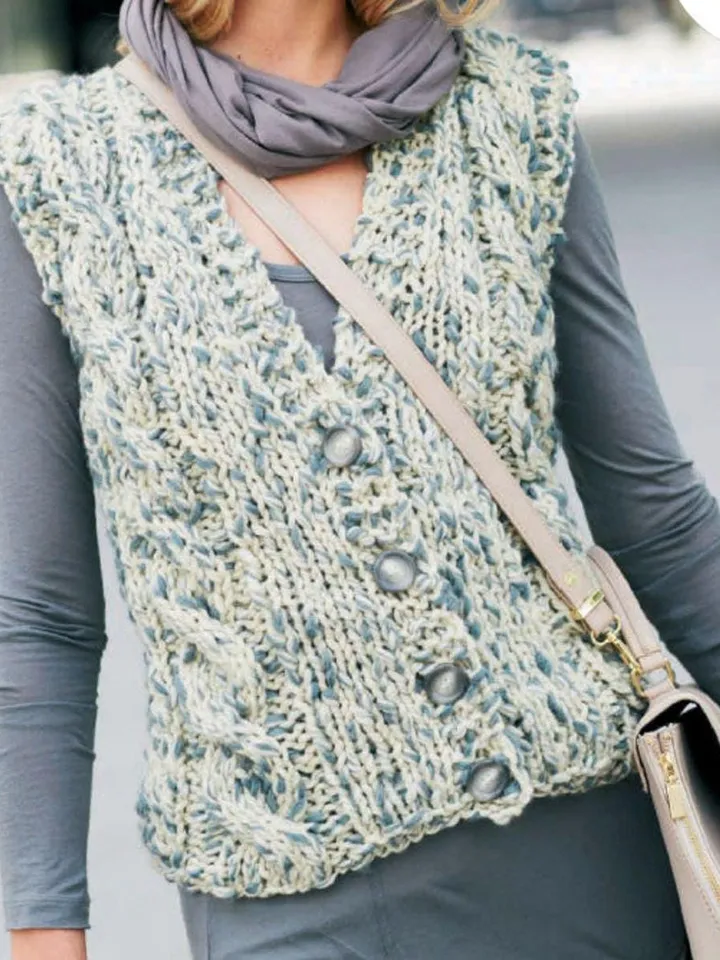 Waistcoat vest chunky pattern cardigan sleeveless top knitting pattern pdf women ladies aran waistcoat