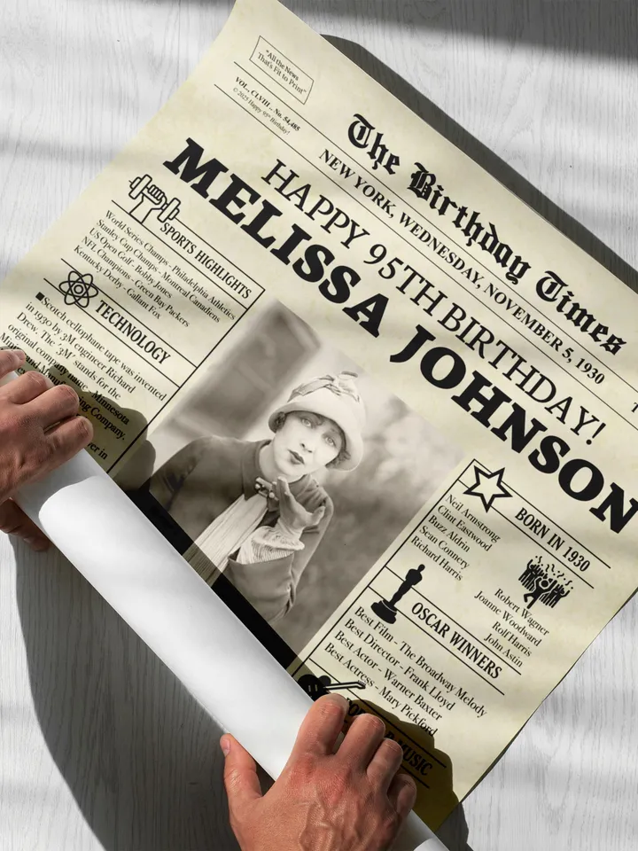 95th Birthday Newspaper Poster, Personalized 95th Birthday Poster, 1930 Birthday Sign, Back in 1930 Poster, 95th Birthday Decorations