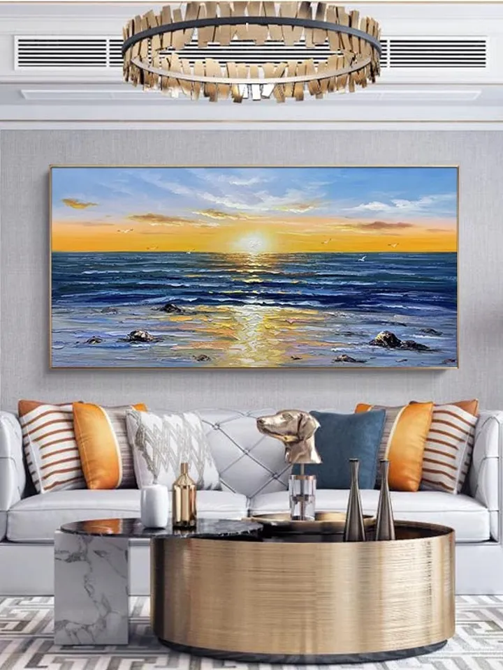 Seascape oil painting, Sunrise painting, Sea painting, Extra large oil painting, Sky oil painting, Canvas art, Art decoration, Bedroom art
