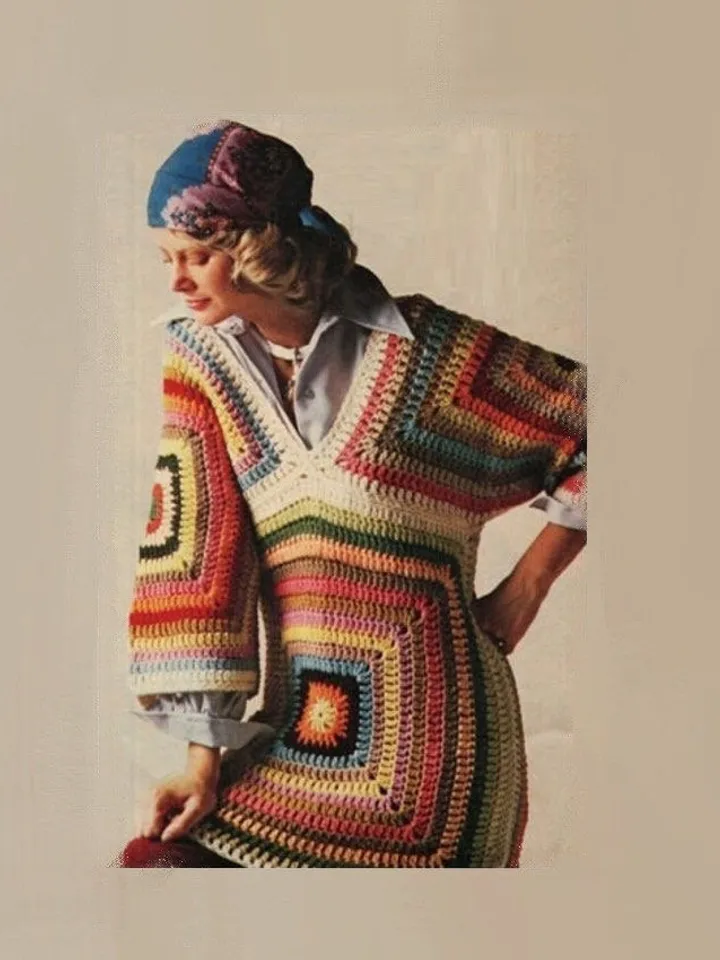 Crochet dress pattern, dress granny squares, tunic crochet pattern, top granny square pdf, sweater granny