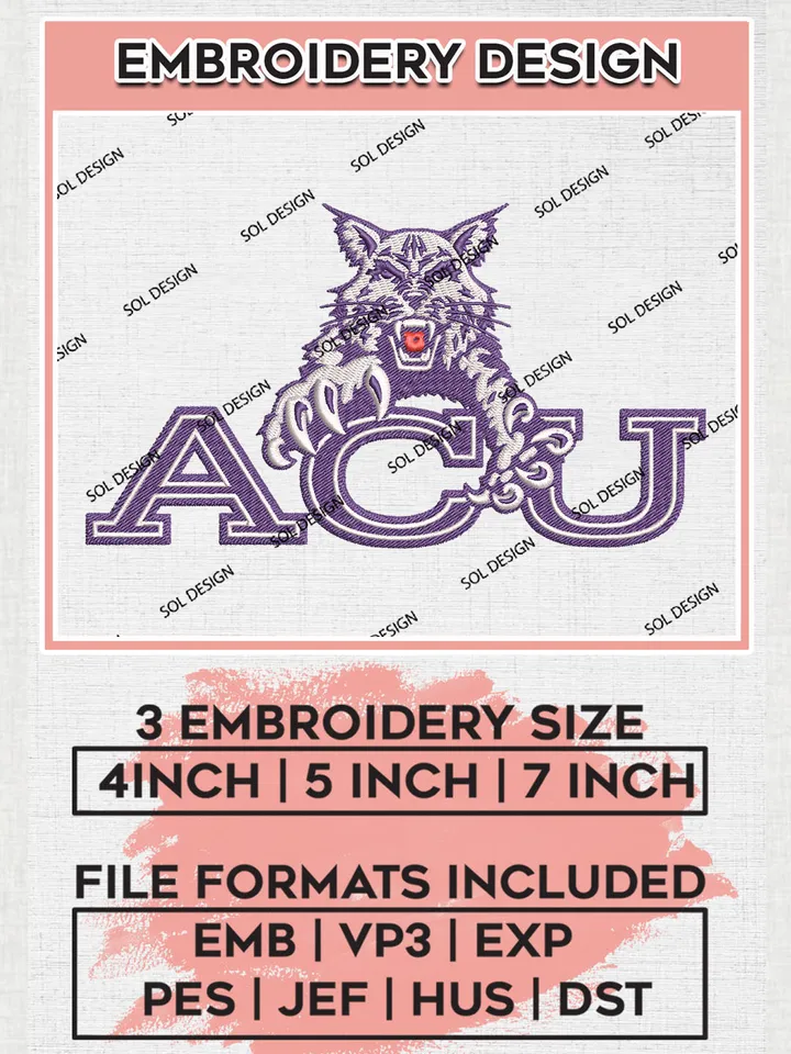 ACU Wildcats Football Team Word Mascot Logo Embroidery Design Files, NCAA Abilene Christian Wildcats Machine Embroidery, NCAA Teams, Game Day, 3 sizes, NCAA Machine embroidery designs, Digital Download