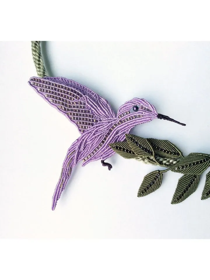Hummingbird and Wisteria Macrame Necklace — Artful Elegance
