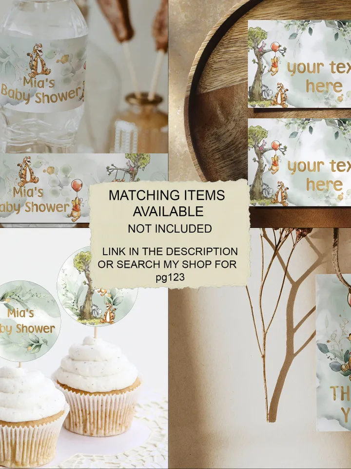 Classic Winnie Pooh Baby Shower Invitation; Neutral Baby Shower Template; Wizard Baby Shower Invite; Honey Bear Invite; Winnie Pooh pg123