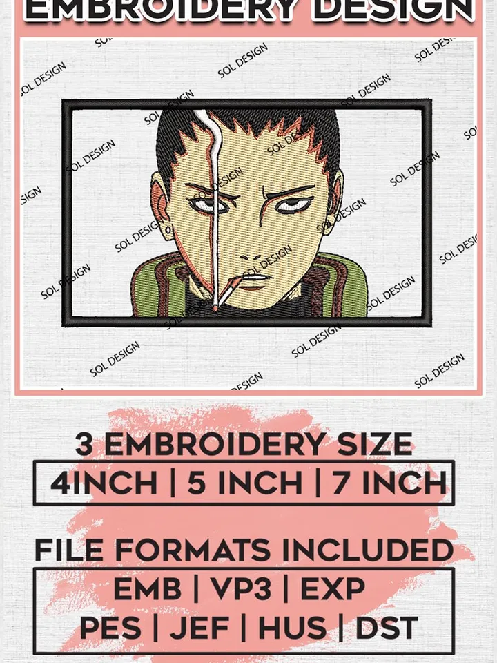 Shikamaru Embroidery Design, Naruto Anime Embroidery Files, Machine Design Pes Dst, Shikamaru Smoke Embroidery EMB_ANIME_120