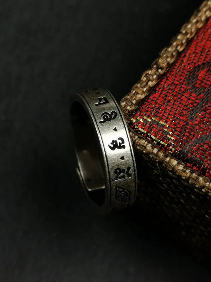 Gandhanra Unique Handcrafted Tibetan Silver Ring | Mantra of Drashi Lhamo| Adjustable Size | Protection Jewelry