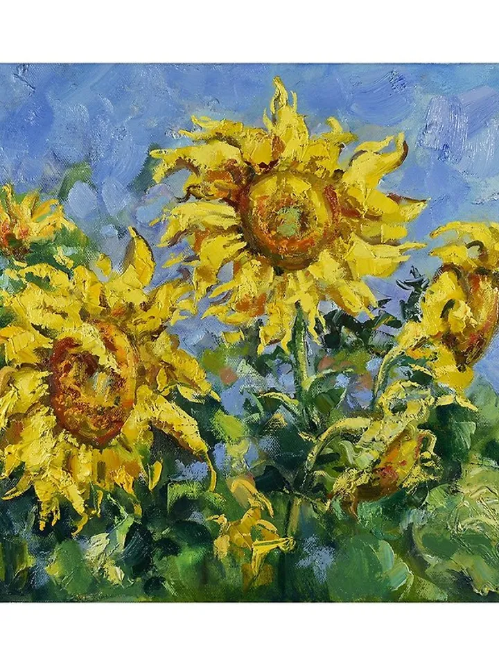 Sunflower Painting Impressionist Original Art Canvas Oil Flower Artwork