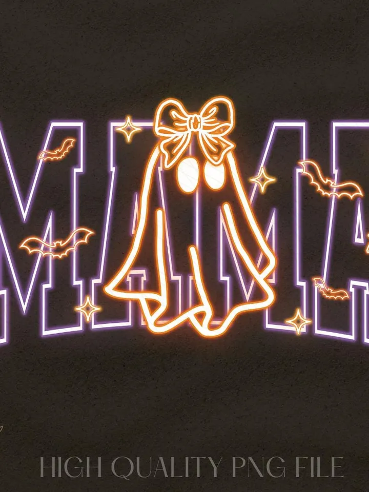 Mama Png, Coquette Halloween Neon Png, Spooky Mama Png, Floral Ghost Png, Spooky Season Png, Halloween Mama Png, Girly Coquette Bow Png