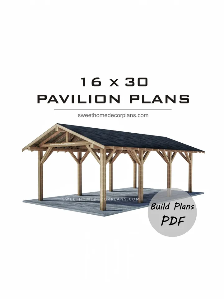 Diy 16 x 30 gable pavilion plans pdf. Carport pdf plans. Wooden outdoor covered gazebo plans. Garage plans. Backyard timber frame plans for outdoor/