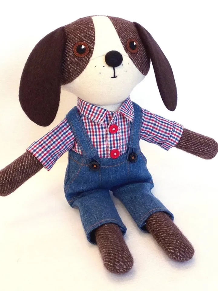 Brown dog boy, handmade plush toy, stuffed textile dog doll, puppy soft toy