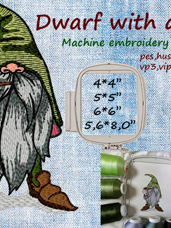 Gnome with a pipe 4 Sizes Embroidery Design