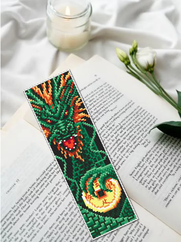 Dragon bookmark cross stitch pattern PDF download Fantasy green dragon cross stitch chart, Chinese dragon pattern, Chinese New Year #B273
