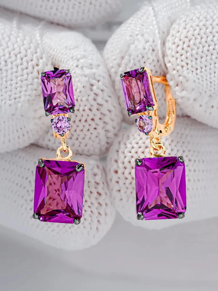 Earrings jewelry Silver gold plated 925 assay value with alexandrite