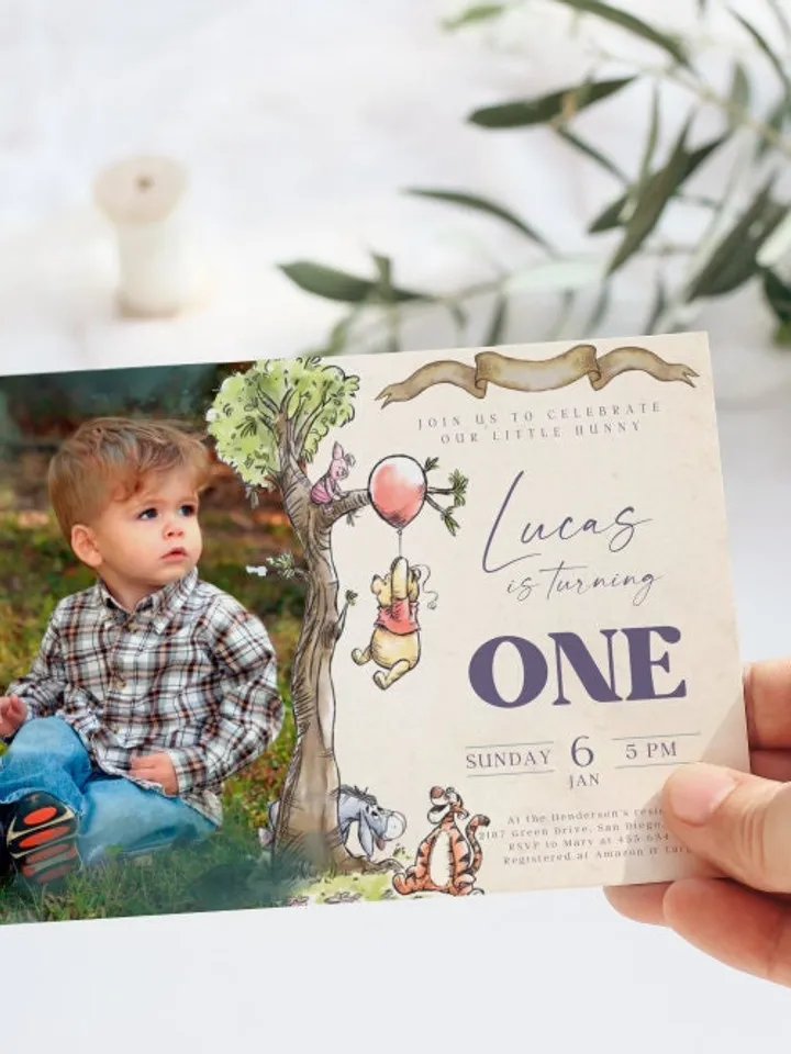 Winnie the Pooh Inspired First Birthday; Classic Winnie Pooh Invitations; Baby Boy Winnie Pooh Turning One; Winnie Pooh Birthday Party Theme