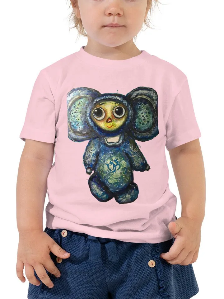 Cheburashka Toddler Short Sleeve Tee,russian toy unique design toddler t shirt,handmade special wearable gift for kids.
