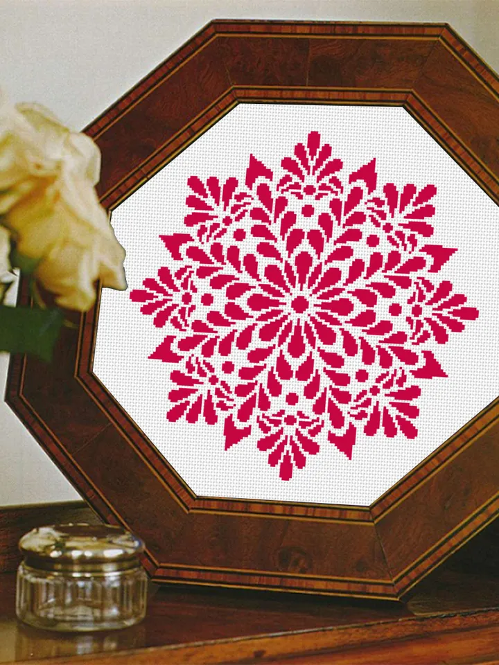 Flower mandala cross stitch pattern PDF download Floral mandala pattern digital PDF, Monochrome cross stitch chart, Mandala ornament #M230