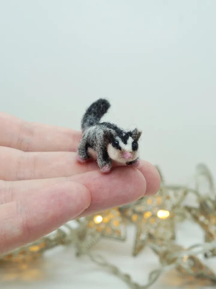 Tiny needle felted sugar glider, miniature flying squirrel, sugar possum, made to order