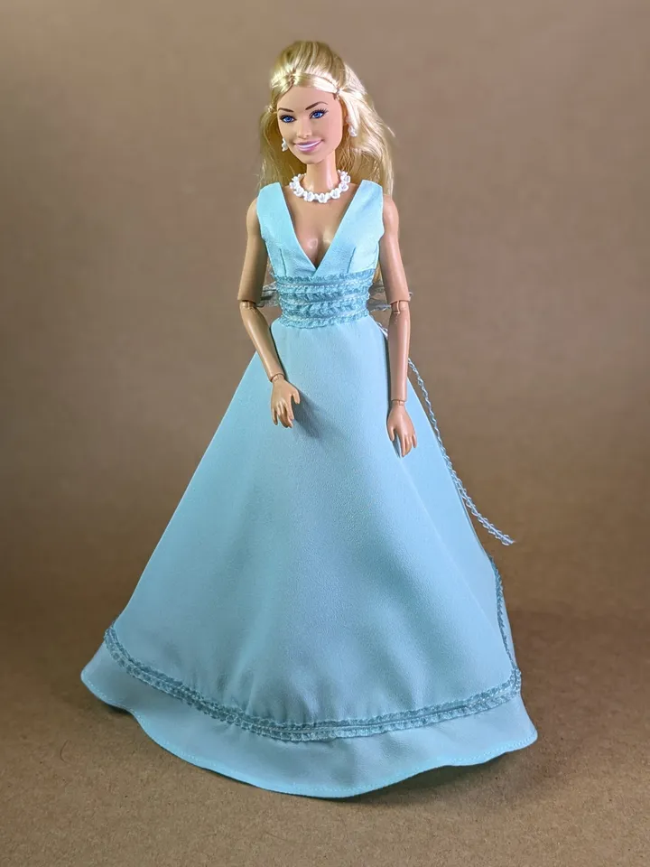 Handmade turquoise decorate evening dress for 1/6 scale fashion female dolls