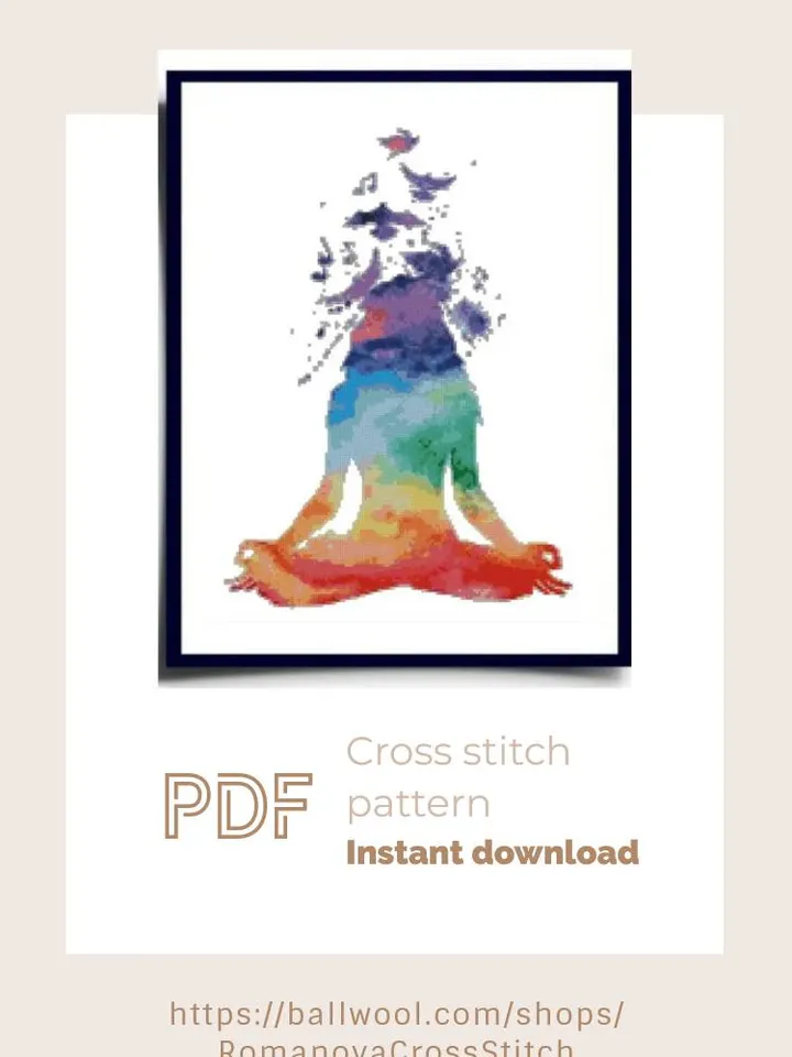 Colorfull Yoga cross stitch PDF pattern, Om embroidery, Instant download
