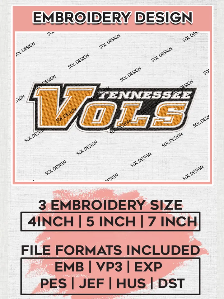 NCAA Tennessee Vols Team Logo Embroidery Design Files, NCAA Tennessee Volunteers Machine Embroidery, NCAA Teams, Game Day, 3 sizes, NCAA Machine embroidery designs, Digital Download