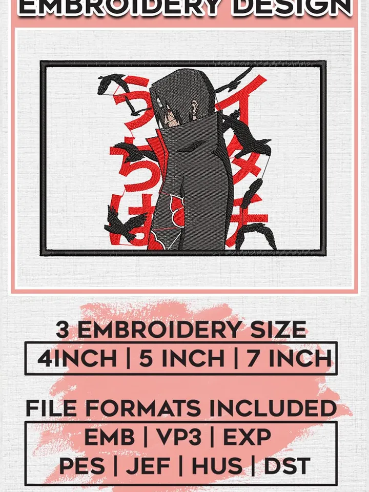 Itachi Akatsuki Embroidery Design / Naruto Anime Embroidery Files / Anime Character Design / Digital Download EMB_ANIME_74