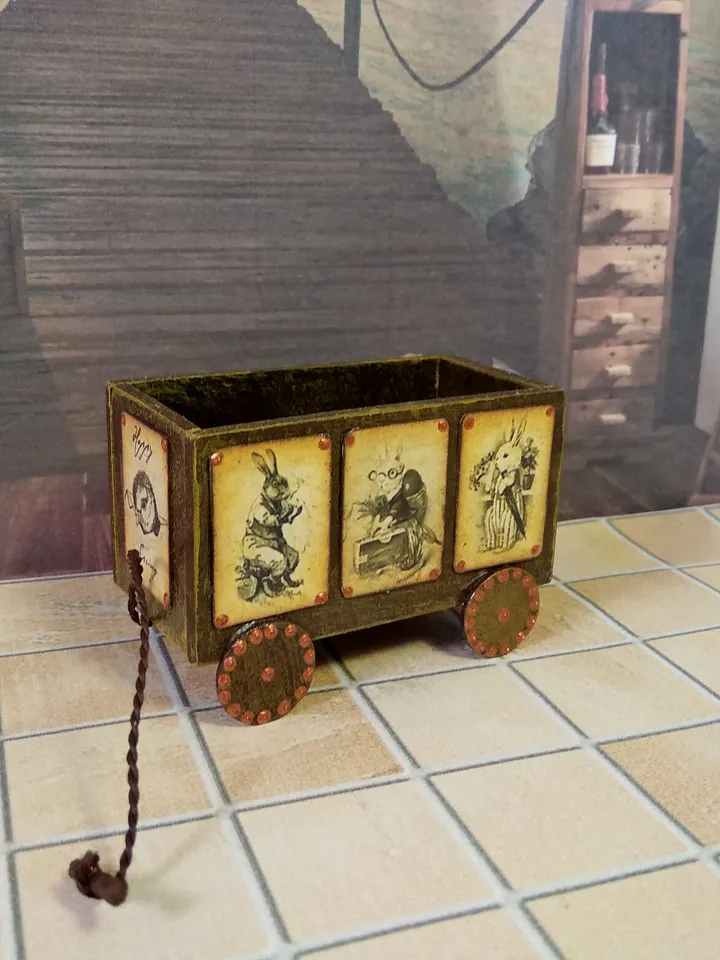 Toy trolley. Toy for dolls. Puppet miniature.1:12 scale.