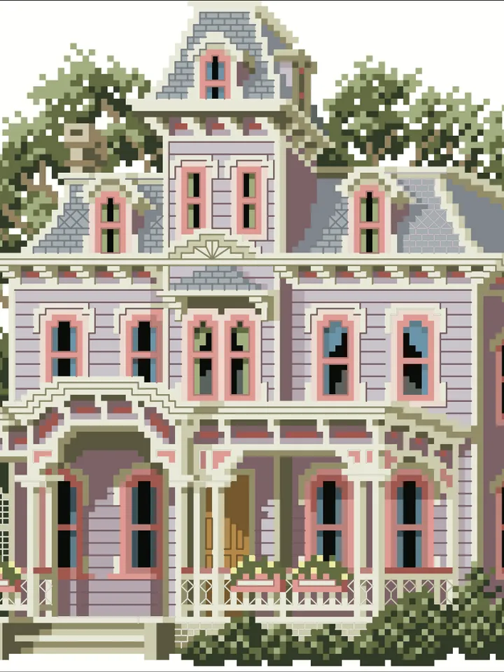 Vintage Cross Stitch Pattern Victorian House Counted Digital Download PDF