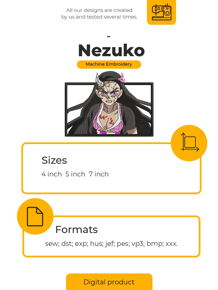 Nezuko Embroidery Design File/ Kimetsu no yaiba Anime Embroidery Design/ Machine Design. Swoosh