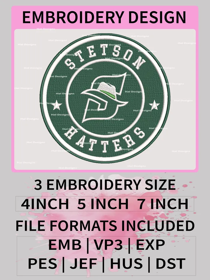 NCAA Stetson Hatters Embroidery File, 3 Sizes, 6 Formats, NCAA Machine Embroidery Design, NCAA Logo, NCAA Teams