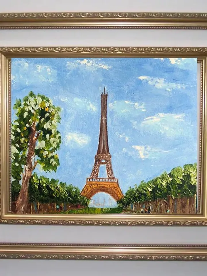 Cityscape Original oil painting Tower City Painting Eiffel Tower impasto art